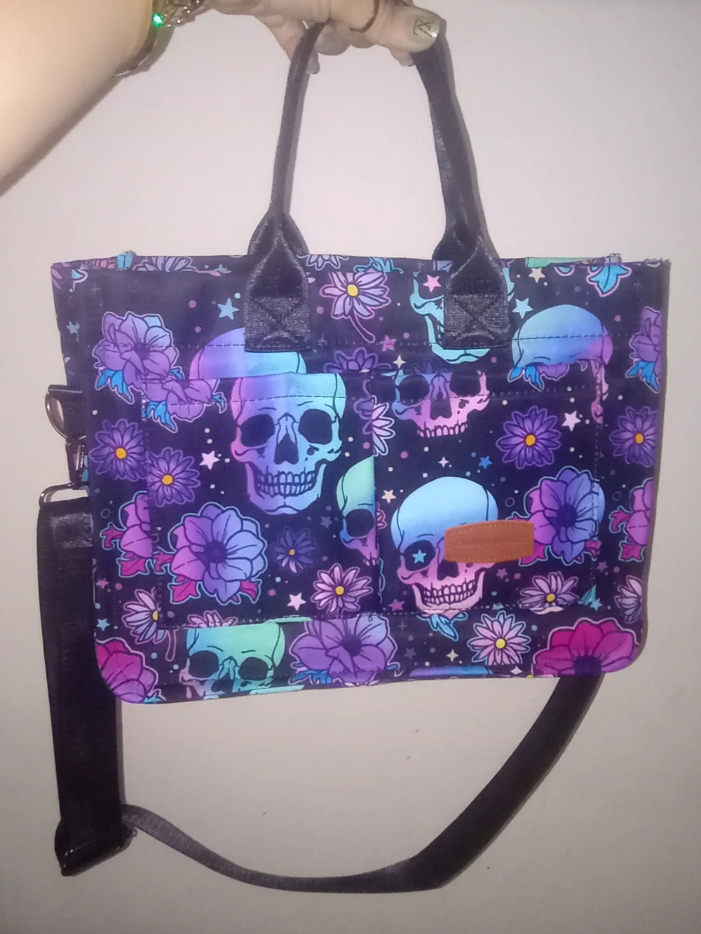 Skull & Floral Pattern Tote Bag